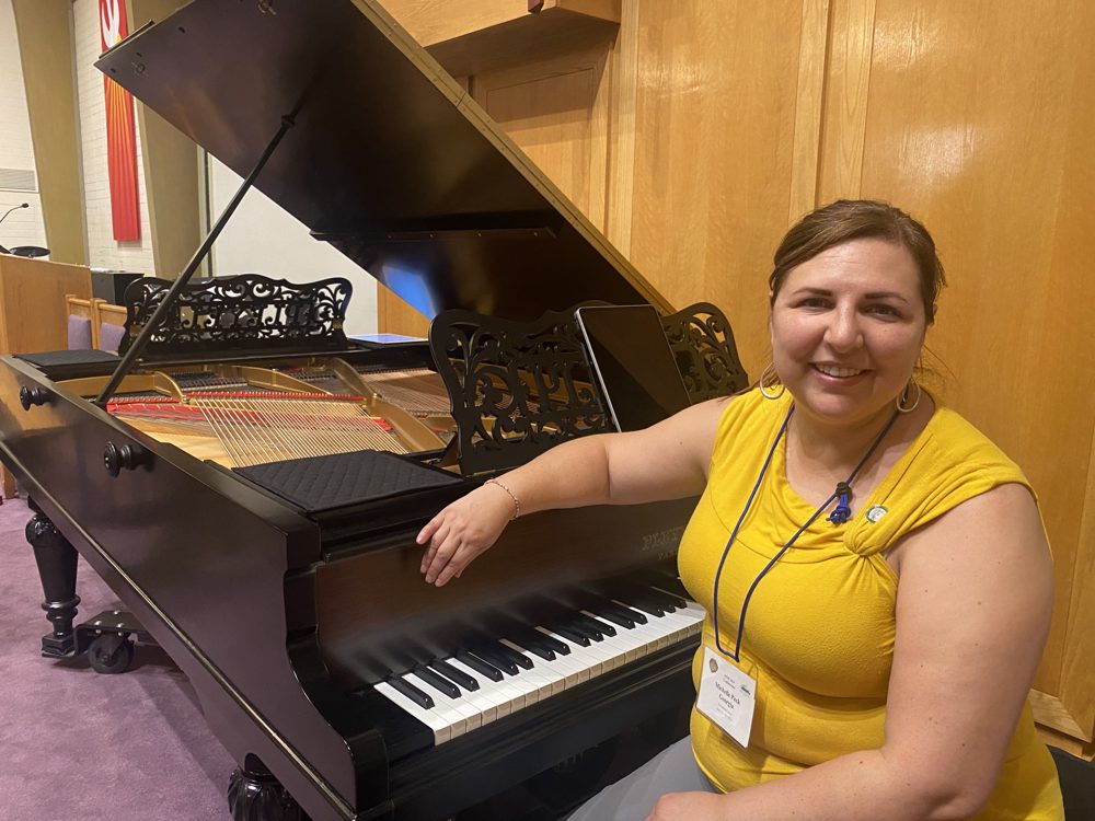 Student practicing piano